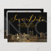 PixDezines/Opslagdatum/Faux Gold/NYC Twin Tower Aankondigingskaart (Voorkant / Achterkant)