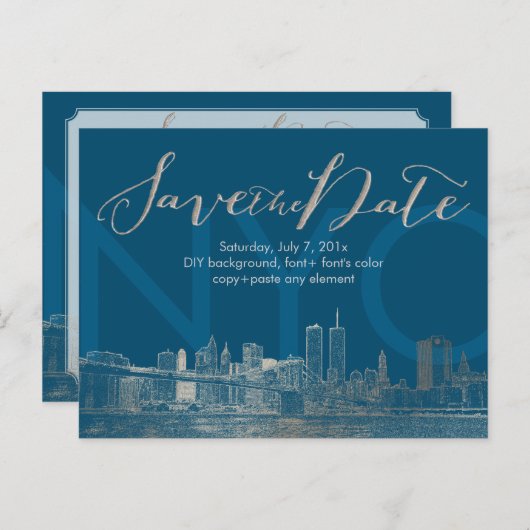 PixDezines/Opslagdatum/Faux Silver/NYC Twin Tower Aankondigingskaart (Voorkant / Achterkant)