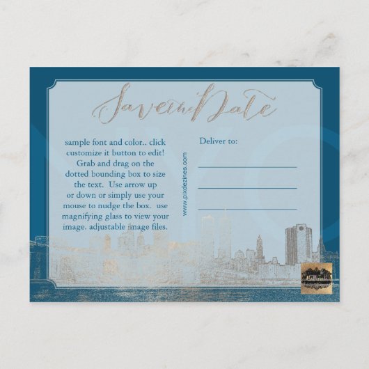 PixDezines/Opslagdatum/Faux Silver/NYC Twin Tower Aankondigingskaart (Achterkant)