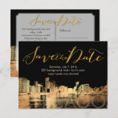 PixDezines/Opslagdatum/Gold/Chicago Lakeshore Aankondigingskaart (Voorkant / Achterkant)