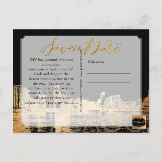 PixDezines/Opslagdatum/Gold/Chicago Lakeshore Aankondigingskaart (Achterkant)