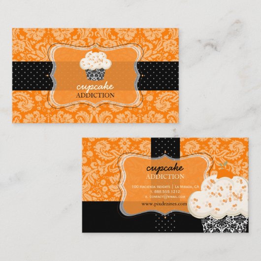 PixDezines oranje chocolade cupcake/pâtisserie Visitekaartje (Voorkant / Achterkant)