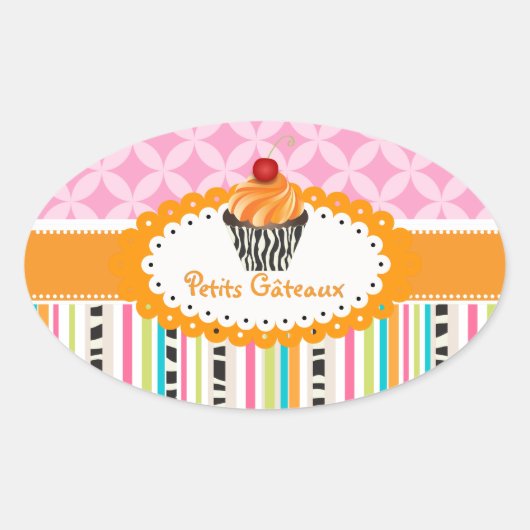 PixDezines oranje wervelingen cupcake/DIY kleur Ovale Sticker (Voorkant)