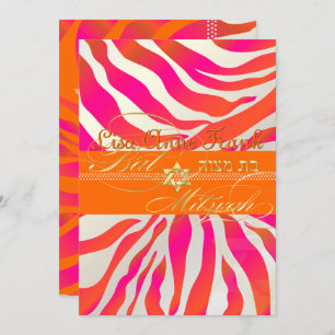 PixDezines Oranje Zebra, Bat Mitzvah Kaart