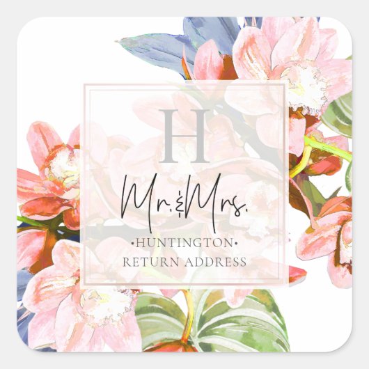 PixDezines Orchid Isle, Blush Orchid Blue Ti Vierkante Sticker (Voorkant)