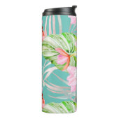 PixDezines Orchid Isle, Oranje Cymbidium, Blauwgro Thermosbeker (Gedraaid links)