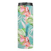 PixDezines Orchid Isle, Oranje Cymbidium, Blauwgro Thermosbeker (Achterkant)