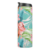 PixDezines Orchid Isle, Oranje Cymbidium, Blauwgro Thermosbeker (Geroteerd rechts)