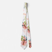 PixDezines Orchid Isle, Peach Orchids Blue Palms Stropdas (Voorkant)