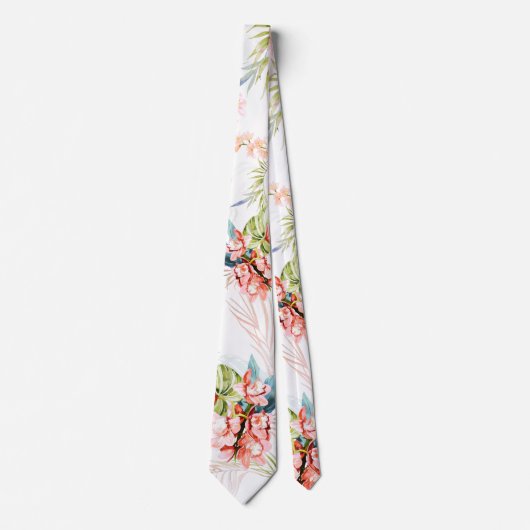 PixDezines Orchid Isle, Peach Orchids Blue Palms Stropdas (Voorkant)