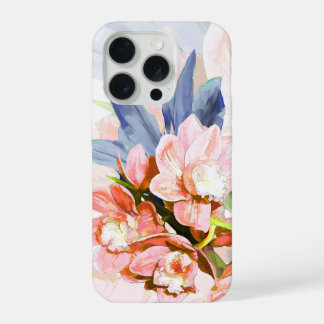 PixDezines Orchid Isle, Peachy Orchids Blue Ti iPhone 15 Pro Case