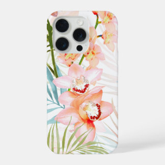 PixDezines Orchid Isle, Perzik Orchids Blauwe Palm iPhone 15 Pro Case