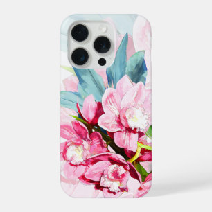 PixDezines Orchid Isle, Roze Orchideeën Blauwe Ti iPhone 15 Pro Case