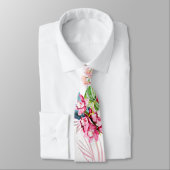 PixDezines Orchid Isle, Roze Orchids Blue Palms Stropdas (Gebonden)