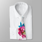 PixDezines Orchid Isle, Roze Orchids Blue Palms Stropdas (Gebonden)