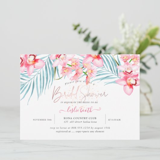 PixDezines Orchid Isle, Tropisch Vrijgezellenfeest Kaart (Staand voorkant)