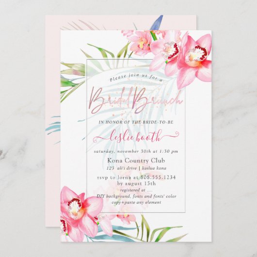 PixDezines Orchid Isle, Tropische Bridal Brunch Kaart (Voorkant / Achterkant)