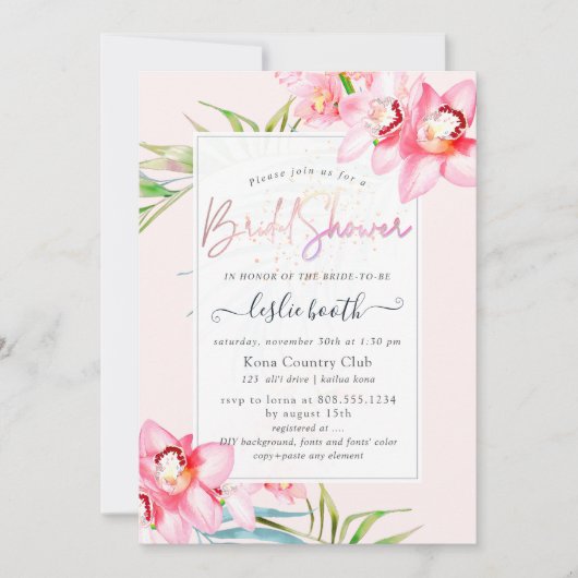 PixDezines Orchidee Eiland, Bruids Brunch Borrel Kaart (Voorkant)