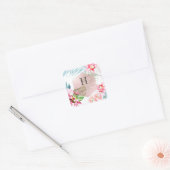 PixDezines Orchidee Isle, Roze Orchid+Palms Vierkante Sticker (Envelop)