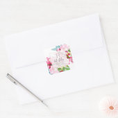 PixDezines Orchidee Isle, Roze Orchid+Ti bladeren Vierkante Sticker (Envelop)