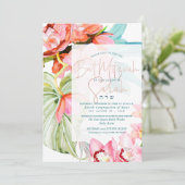 PixDezines Orchidee Isle, Waterverf Bat Mitzvah Kaart (Staand voorkant)