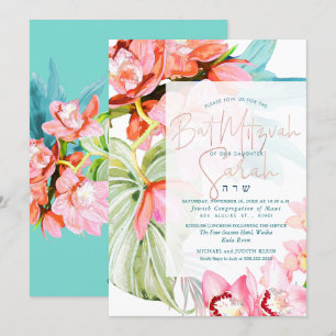 PixDezines Orchidee Isle, Waterverf Bat Mitzvah Kaart