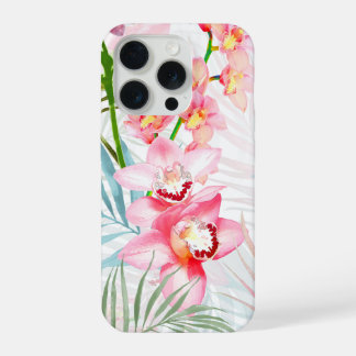 PixDezines Orchideeën Eiland, Roze Orchideeën Blau iPhone 15 Pro Case