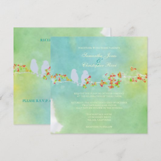 PixDezines Originele Tortelduifjes op waterverf Kaart (Voorkant / Achterkant)