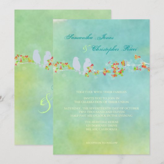 PixDezines Originele Tortelduifjes op waterverf Kaart (Voorkant / Achterkant)