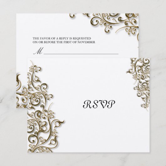 PixDezines Ornamental Rustic Gold Swirls RSVP Kaartje (Voorkant / Achterkant)