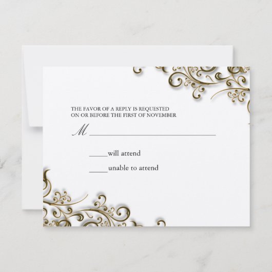 PixDezines Ornamental Rustic Gold Swirls RSVP Kaartje (Achterkant)