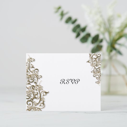 PixDezines Ornamental Rustic Gold Swirls RSVP Kaartje (Staand voorkant)