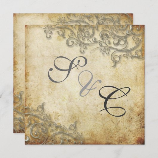 PixDezines Ornamental Rustic Silver Swirls Kaart (Voorkant / Achterkant)