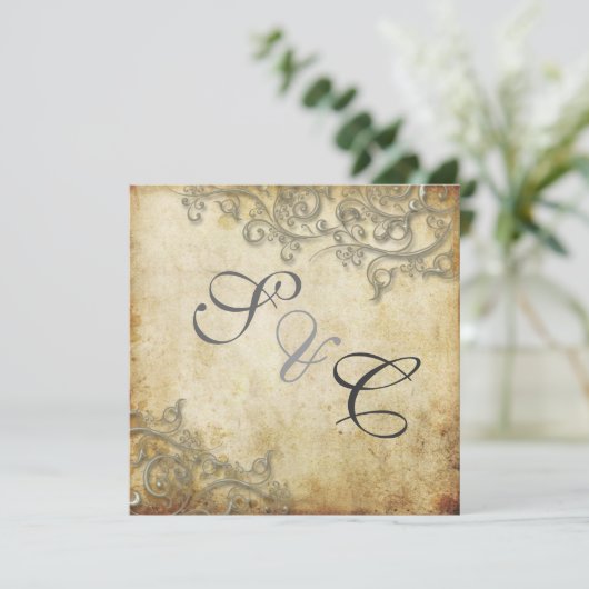 PixDezines Ornamental Rustic Silver Swirls Kaart (Staand voorkant)