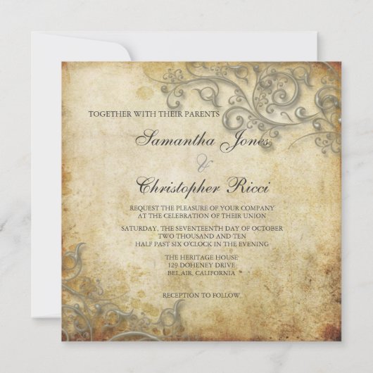 PixDezines Ornamental Rustic Silver Swirls Kaart (Achterkant)