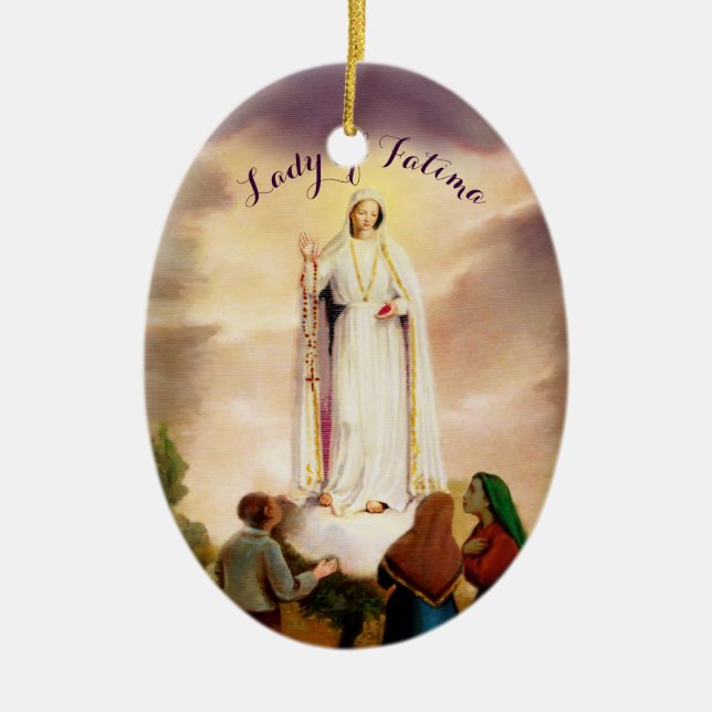 PixDezines Our Lady of Fatima, tekst  Keramisch Ornament (Voorkant)