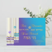 PixDezines Paars/Aqua Tallits/B'nai Mitzvah Kaart (Staand voorkant)