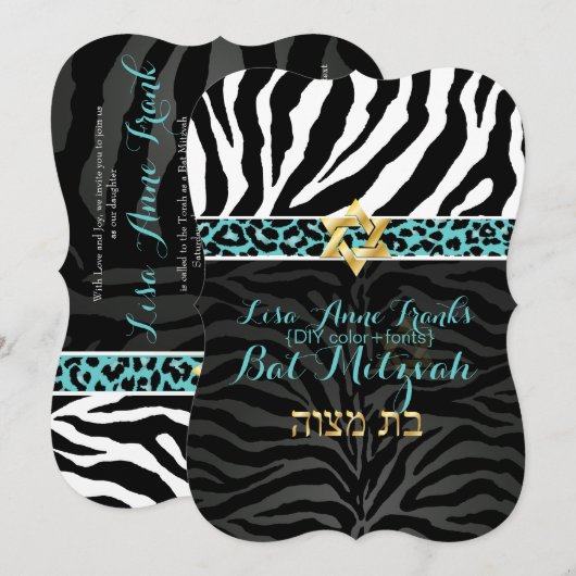 PixDezines paars/DIY kleur/Zebra/Bat Mitzvah Kaart (Voorkant / Achterkant)