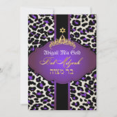 PixDezines Paars Leopard+tiara/bat mitzvah Kaart (Voorkant)