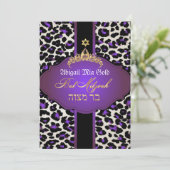 PixDezines Paars Leopard+tiara/bat mitzvah Kaart (Staand voorkant)