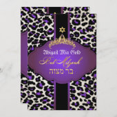 PixDezines Paars Leopard+tiara/bat mitzvah Kaart (Voorkant / Achterkant)