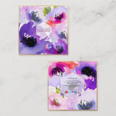 PixDezines PAARS WATER ROOS/FLORAL WATERVERF Vierkante Visitekaartje (Voorkant / Achterkant)