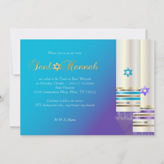 PixDezines Paarse/Aqua Tallits/B'nai Mitzvah Kaart (Achterkant)