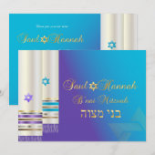 PixDezines Paarse/Aqua Tallits/B'nai Mitzvah Kaart (Voorkant / Achterkant)