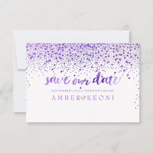 PixDezines Paarse Confetti/Save onze datum Save The Date (Voorkant)