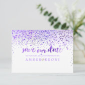PixDezines Paarse Confetti/Save onze datum Save The Date (Staand voorkant)