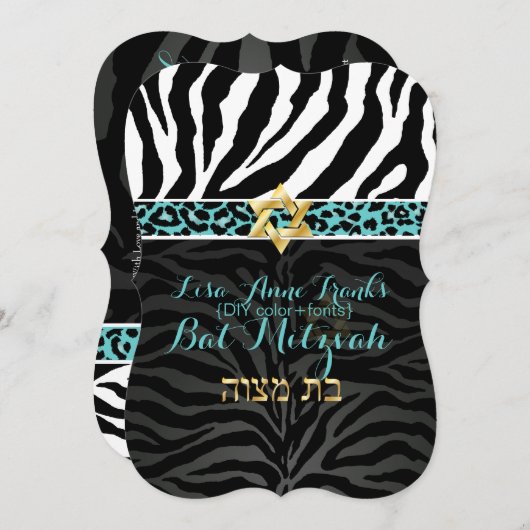 PixDezines paarse/DIY kleur/Zebra/Bat Mitzvah Kaart (Voorkant / Achterkant)