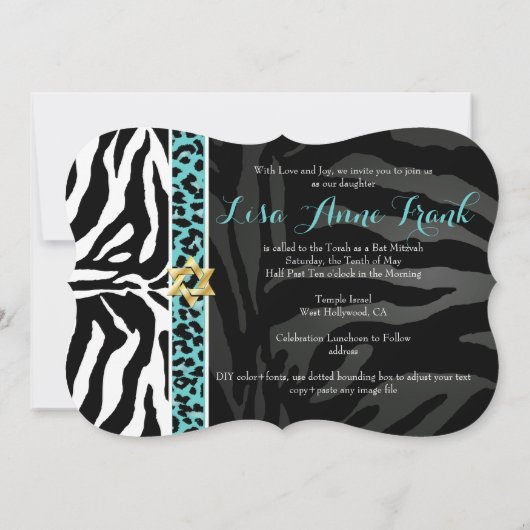 PixDezines paarse/DIY kleur/Zebra/Bat Mitzvah Kaart (Achterkant)