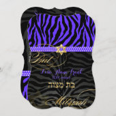 PixDezines paarse/DIY kleur/Zebra Bat Mitzvah Kaart (Voorkant / Achterkant)