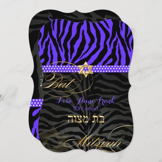 PixDezines paarse/DIY kleur/Zebra Bat Mitzvah Kaart (Voorkant / Achterkant)